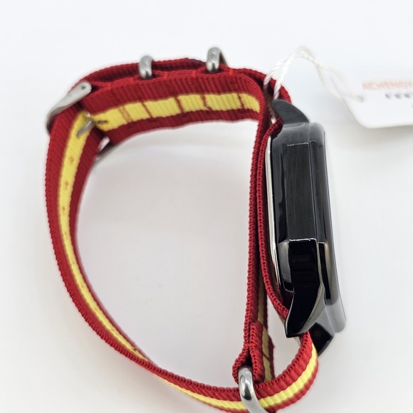 Men's Watch 42MM Black Dial Date Indicator Red Yellow Canvas Bands New Battery - Picture 11 of 12